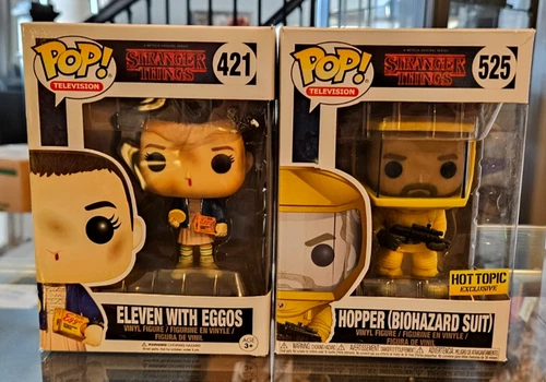 Funko POP Stranger Things LOT (2) Eleven Bloody Nose #421, Hopper Biohazard #525