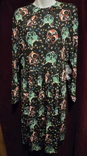 Modcloth 1X Long Sleeve Knee Length Dress W/ Christmas Dog Cat Print NWT $68
