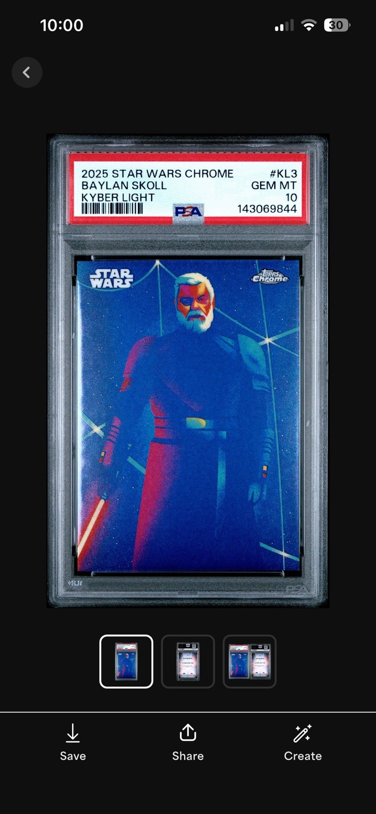 2025 STAR WARS CHROME BAYLAN SKOLL KYBER LIGHT PSA 10