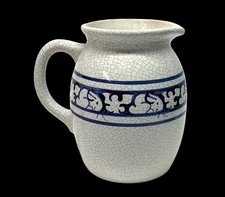 Vtg 1978 Potting Shed Pottery Blue Bunny Signed Pitcher Jug 6” Crackle Glaze