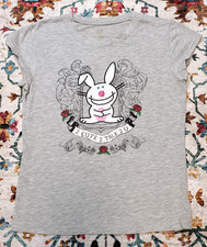 Y2K Vintage Jim Benton Happy Bunny 2 Cute 2 Talk 2 U Grey T-Shirt Size Medium
