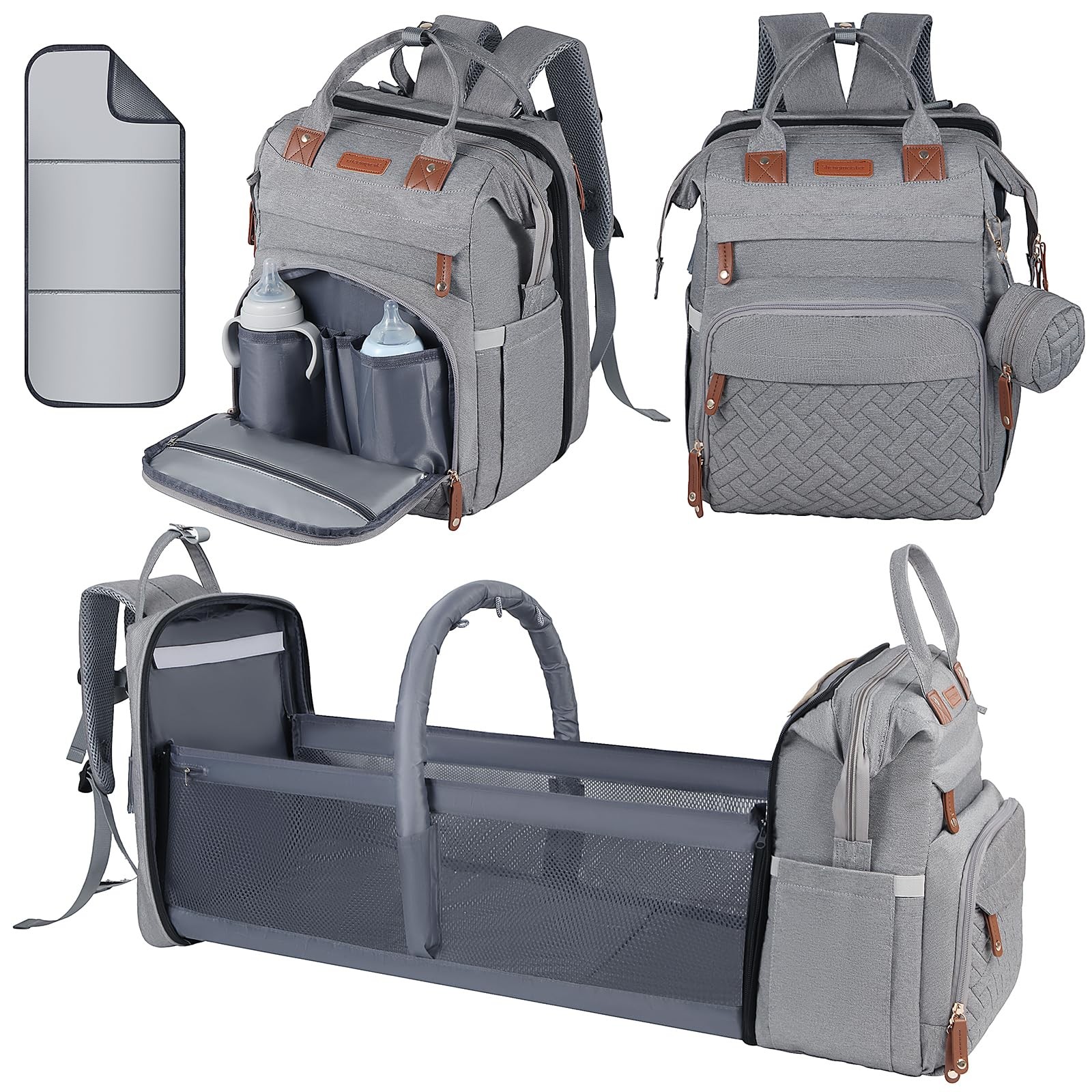 Baby Diaper Bag Backpack with Changing Table, Unisex Pad, USB Charging Port-image