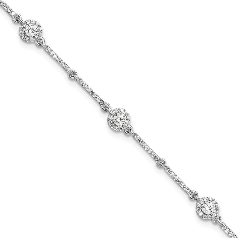 925 Sterling Silver Rhodium-plated Cubic Zirconia Link Bracelet 7