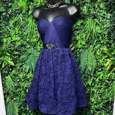 Adrianna Papell Dress Size 4 Purple 3D Rosette Evening Strapless Cocktail 3847