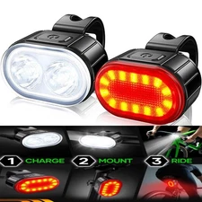 Rechargeable USB Bright LED Bicycle Bike Front Headlight and Rear Tail Light Set