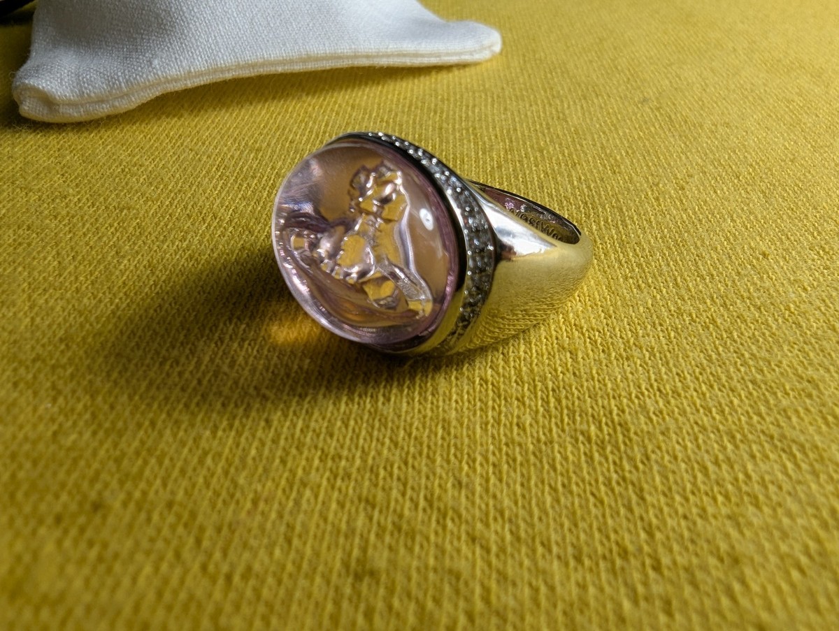 Vivienne Westwood Silver and Pink Stone with Orb Etching Ring UK