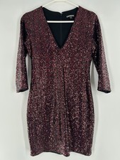 Express Sequined Dress 4 Burgundy V-Neck Mini Y2K Sheath Glam New Years Holiday