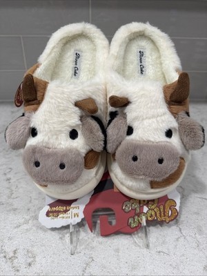 COW Ladies M Size 7/8 Memory Foam Hood Back Slippers House Shoes Faux Fur