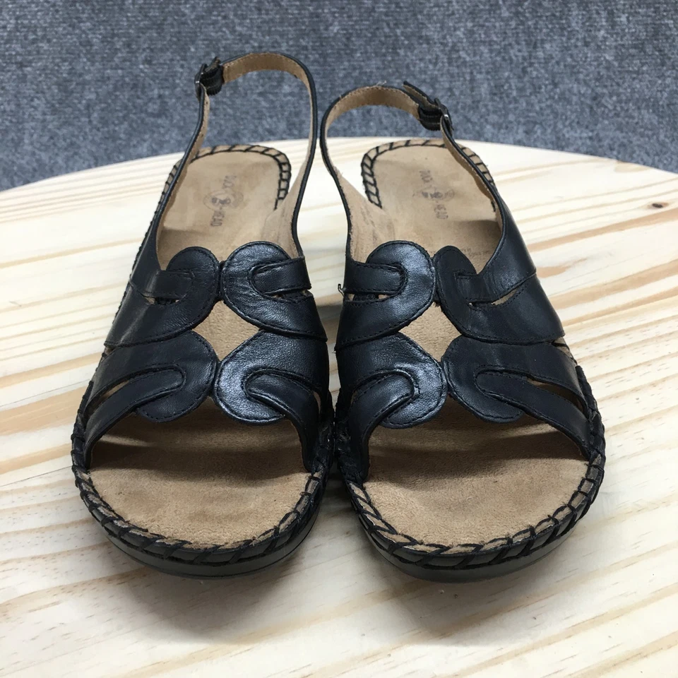 Sandalias Cabeza de Pato para Mujer 8 M Carly Cordones Cuero Negro Hebilla de Cuña Informales Foto 4 de 4