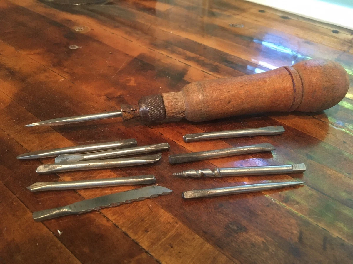 Vintage Wood Handle Multi Tool Bits Carving Chisels Gouges Works
