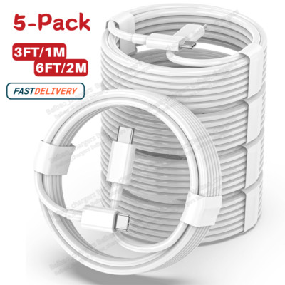 5Pcs PD 60W Type USB-C to USB-C Cable For iPhone 16 15 Pro Fast Charger Cord Lot