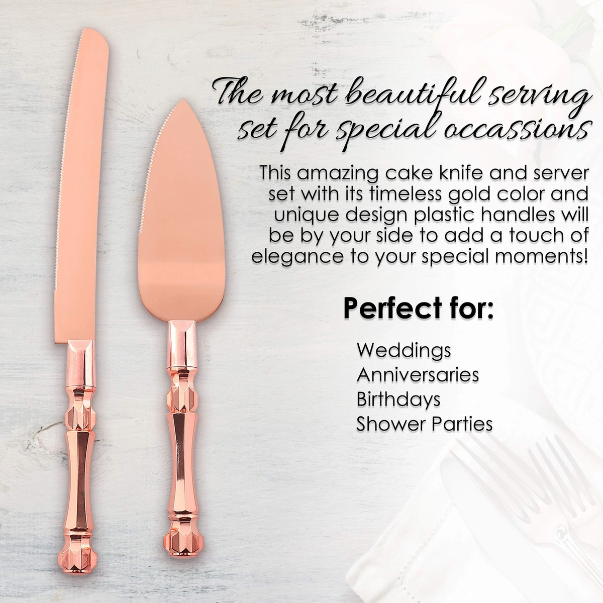 Rose gold cake knife and server set sale