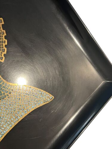Vintage Couroc Monterey Inlaid Brass Crushed Turquoise Mosaic Fish Barware Tray - Picture 8 of 13