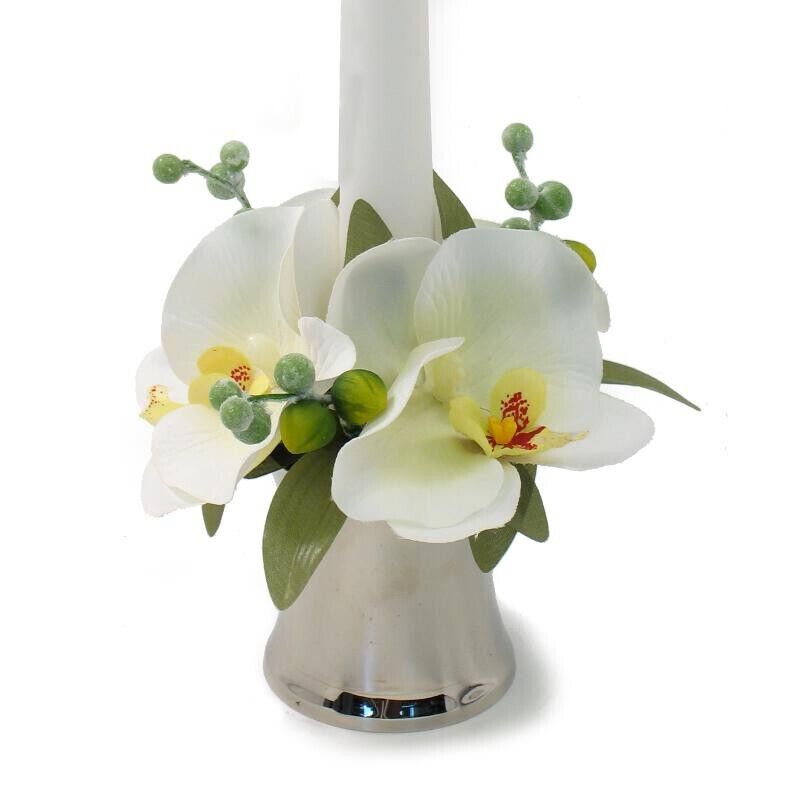 Hochwertiger Kerzenring, Schweden, weiße Orchideen, für Stabkerzen, mehr da