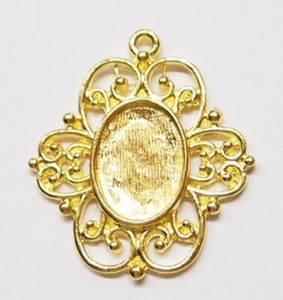Authentic 20- 14x10mm Gold Plated Floral Flower Pendant Settings 4 Cameo Cab Glass 31x28mm