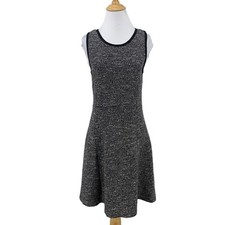 J. Crew Tweed Dress Womens 8 Black White Sleeveless Flared Acrylic Wool Blend