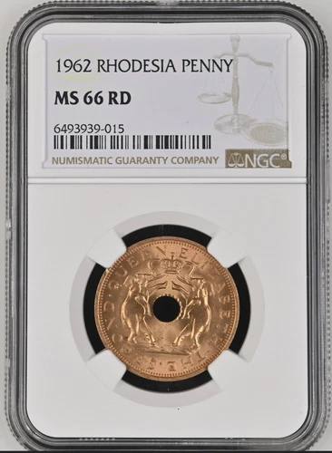 RHODESIA NYASALAND 1 Penny 1962, NGC MS 66 RD Full Red Gem UNC, Beautiful, .A23