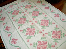 Finished Cross Stitch Quilted Bedspread Comforter 93" x 66" see full descriptio