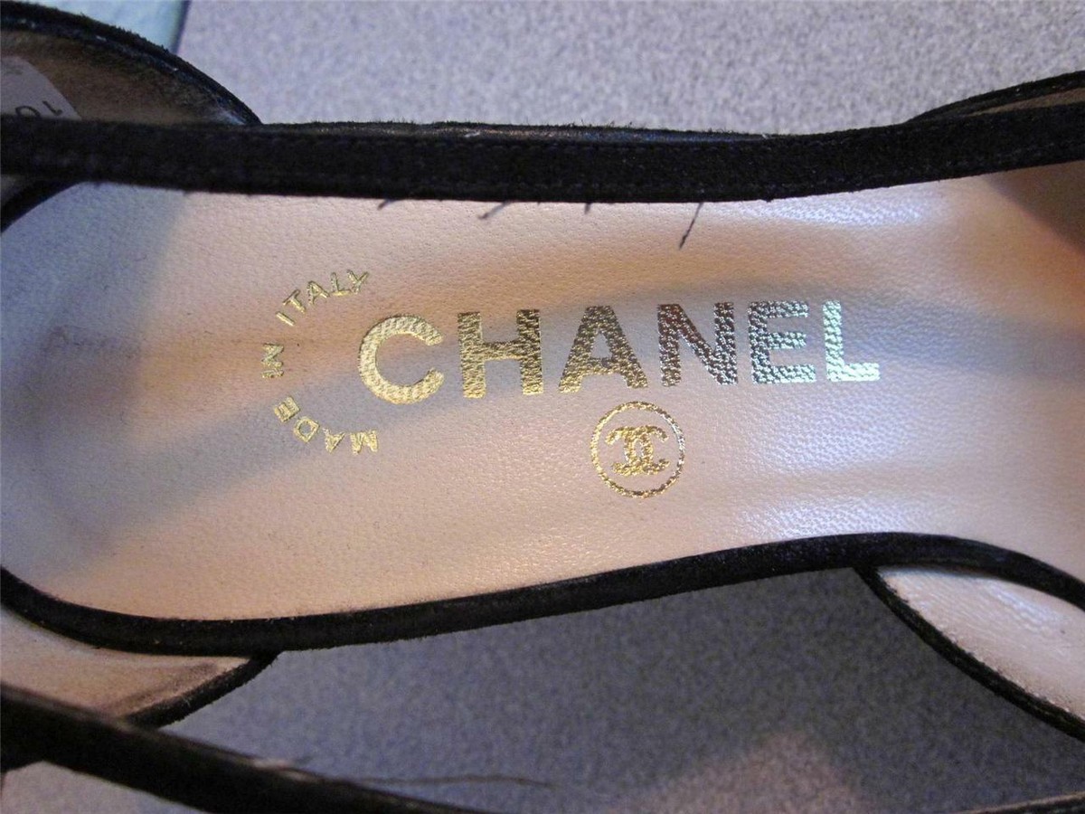 CHANEL Black Suede Square Toe Dorsay Slingback MOD Heels Sz