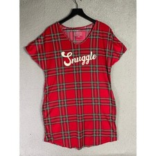 Joyspun Women's Red Plaid Snuggle Nightgown Pajama Shirt Size Small Soft Lounge