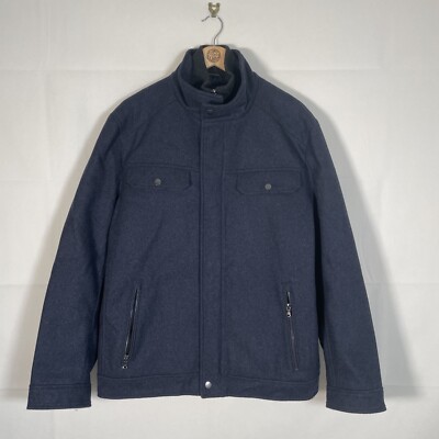 Michael Kors Mantel Herren Blau Größe L Wollmischung Overcoat Jacke Designer