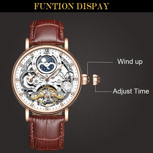 KINYUED Skelett Tourbillon Mondphase Mechanische Uhr Luxus Herren Diamant Uhr - Bild 7 von 22