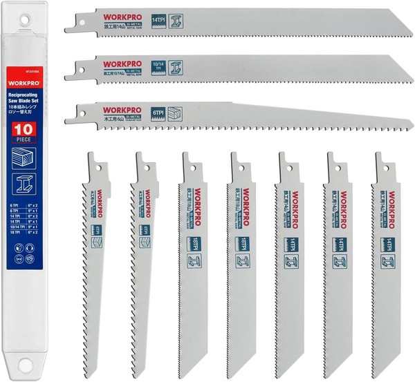 Workpro SäGebläTter Set,10-Tlg.Aus Bim/Hss 6-18 Tpi FüR Holz Und Metall-image