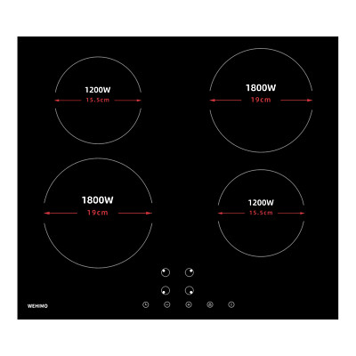 WEHIMO Kochfeld 60cm autark Einbaukochfeld mit Sensor Touch Control Timer 6000W