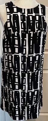 Milly Sz 6 Black & White Dress Geometric Sleeveless Lined Designer Stretch