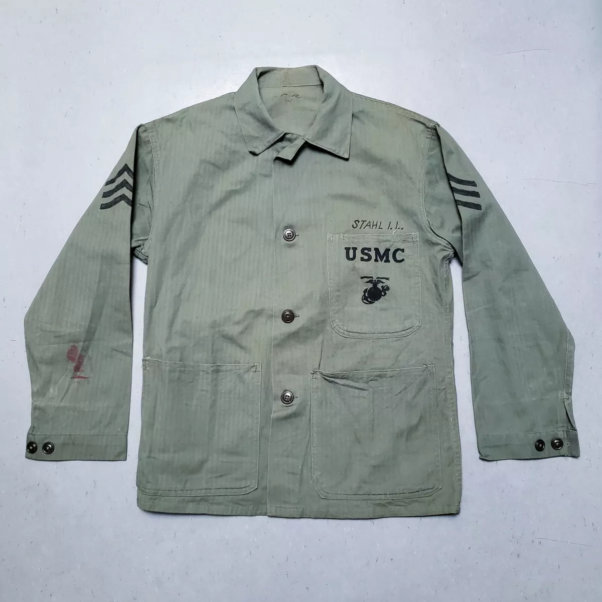 WW2 40s USMC M-41 HBT 3 Pocket Jacket Named RARE