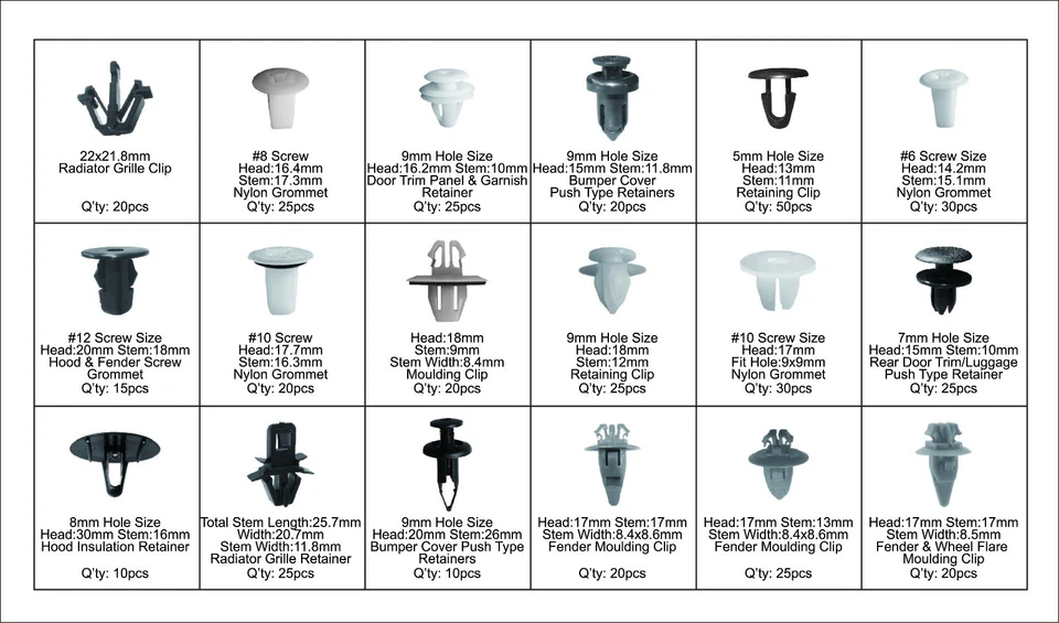 Surtido de clips de retención para Toyota Swordfish 60120 415 piezas Foto 2 de 2