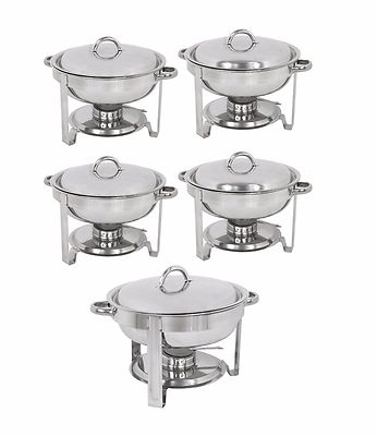 5 Pack Buffet Catering Stainless Steel Chafer Round Chafing Dish 5Qt Party Pack