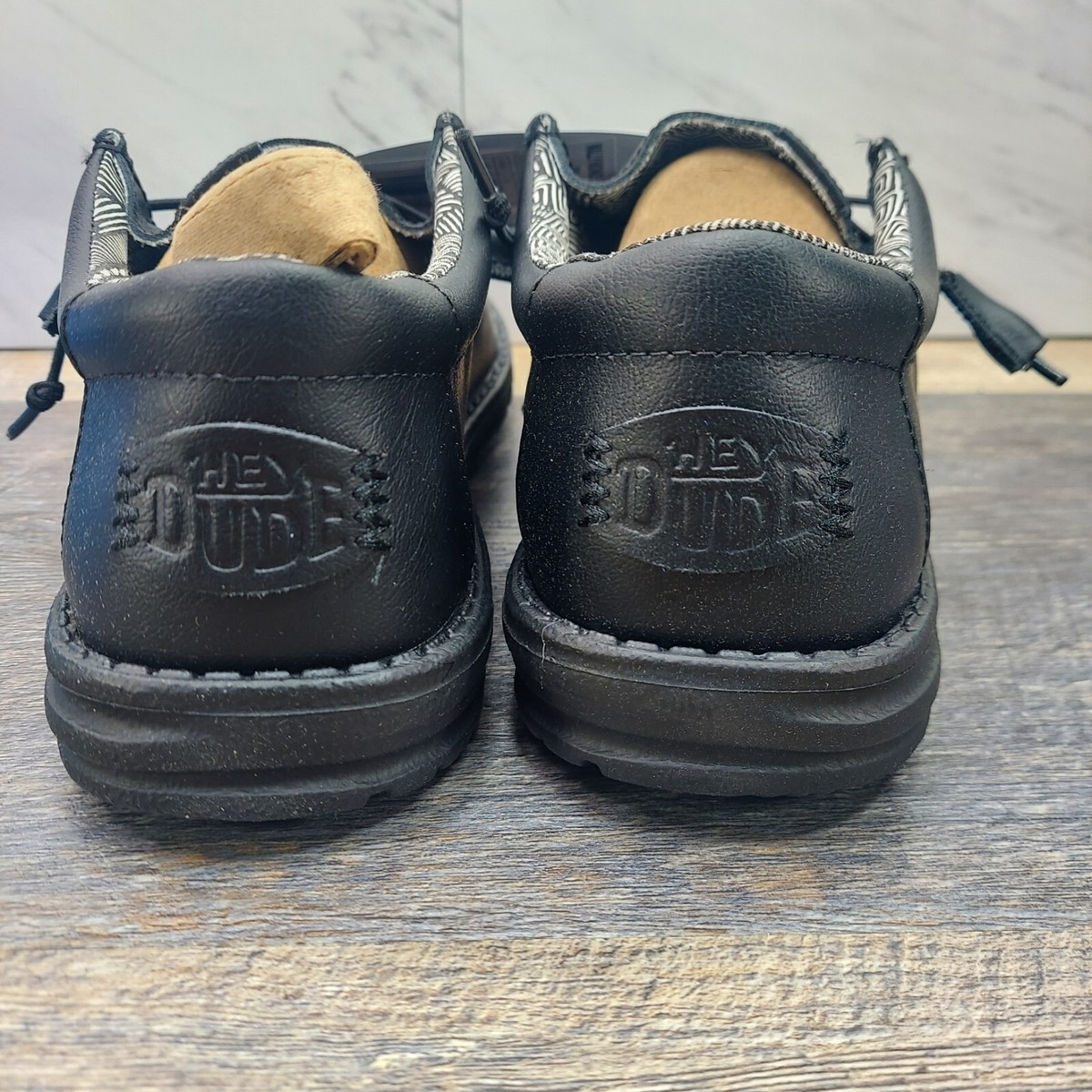 Hey Dude Wally Mono Leather Black Slip On Shoes 40632-001 Hey Dude Wally Mono Leather Black Slip On Shoes 40632-001