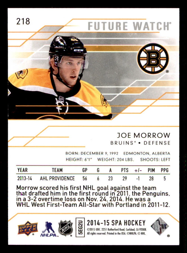 2014-15 SP Authentic #218 Joe Morrow RC /999 (ref 239656) - Image 2 of 2