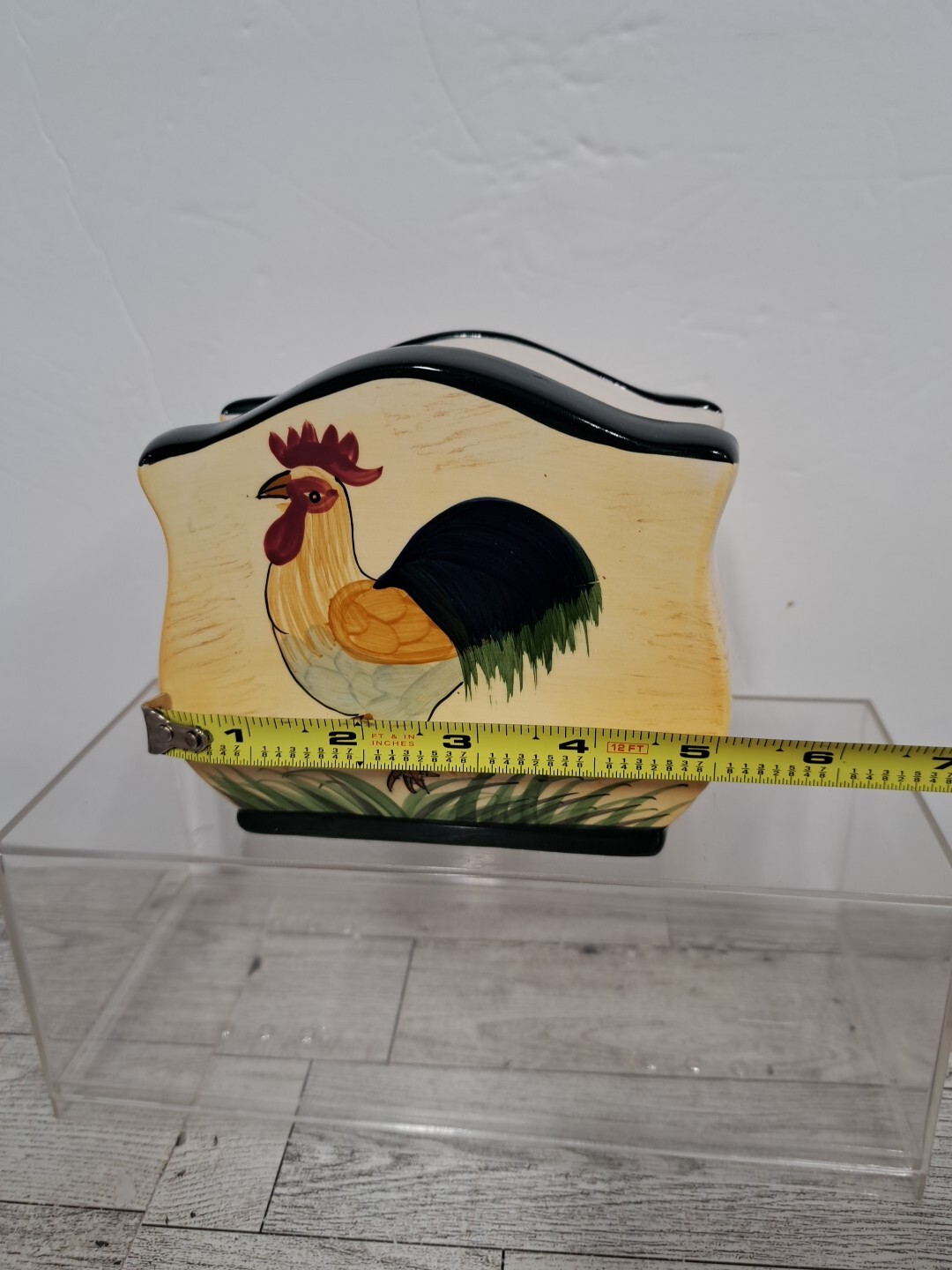 Vintage Farmhouse Rooster Kitchen Ceramic 7" Utensil / Napkin Holders Country