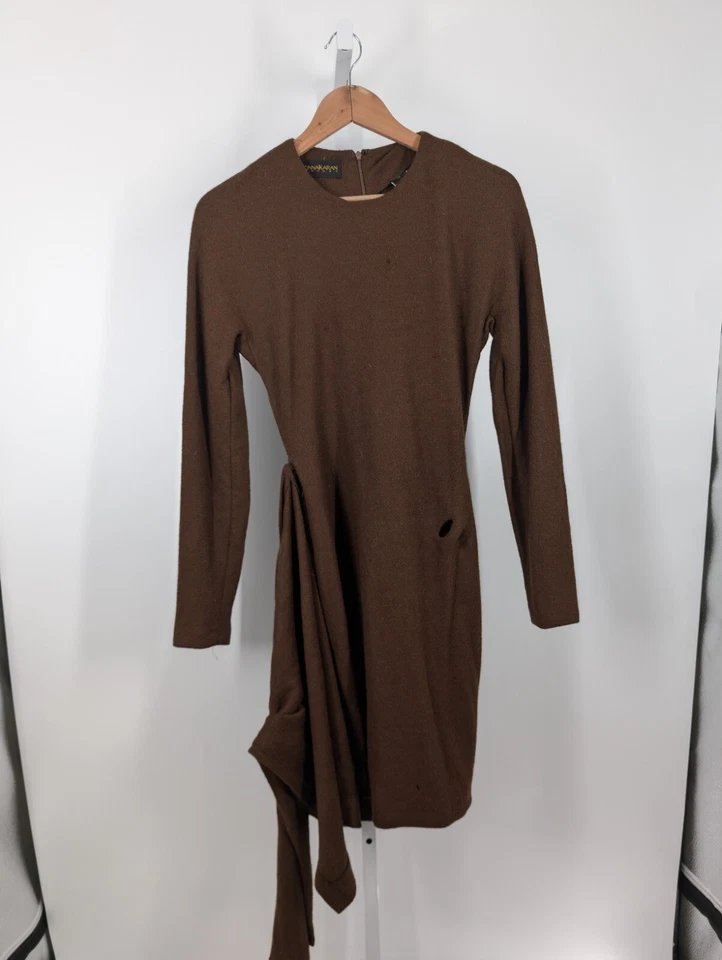 Donna Karan 复古 80 年代 90 年代羊驼包裹围裙结领带连衣裙系列跑道 — 第 3/4 张图片