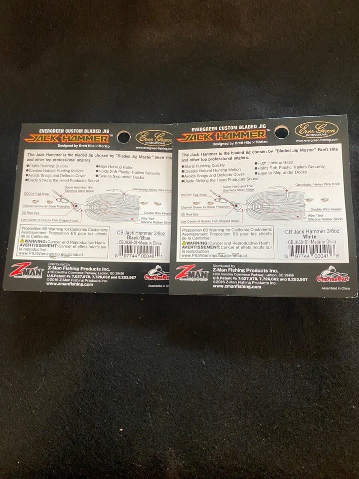 2 Lot Z Man Evergreen Jack Hammer 2 3/8 oz custom bladed bass jig Two
