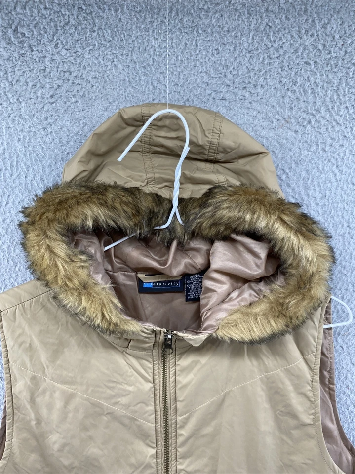 Chaleco Relativity Mujer Piel Sintética Capucha Cremallera Completa Nylon Beige Talla Grande Foto 4 de 4