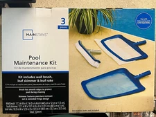 Mainstays Swimming Pool Maintenance Kit Leaf Skimmer Rake Wall Brush New
