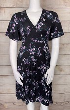 TORRID 00 Womens Purple White Floral Knit Trumpet Sleeve A-Line Skater Dress EUC