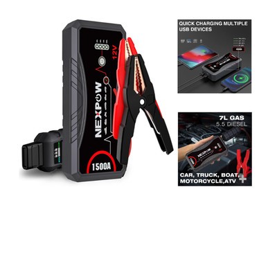 NEXPOW Starthilfe Powerbank 1500A 12V USB LED Taschen