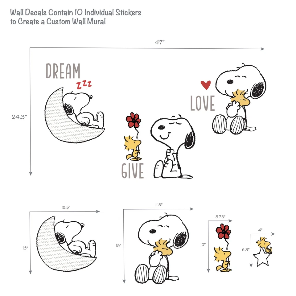 Calcomanías/pegatinas de pared Snoopy Love originales para dormir con material de madera, estrellas y luna Foto 2 de 4