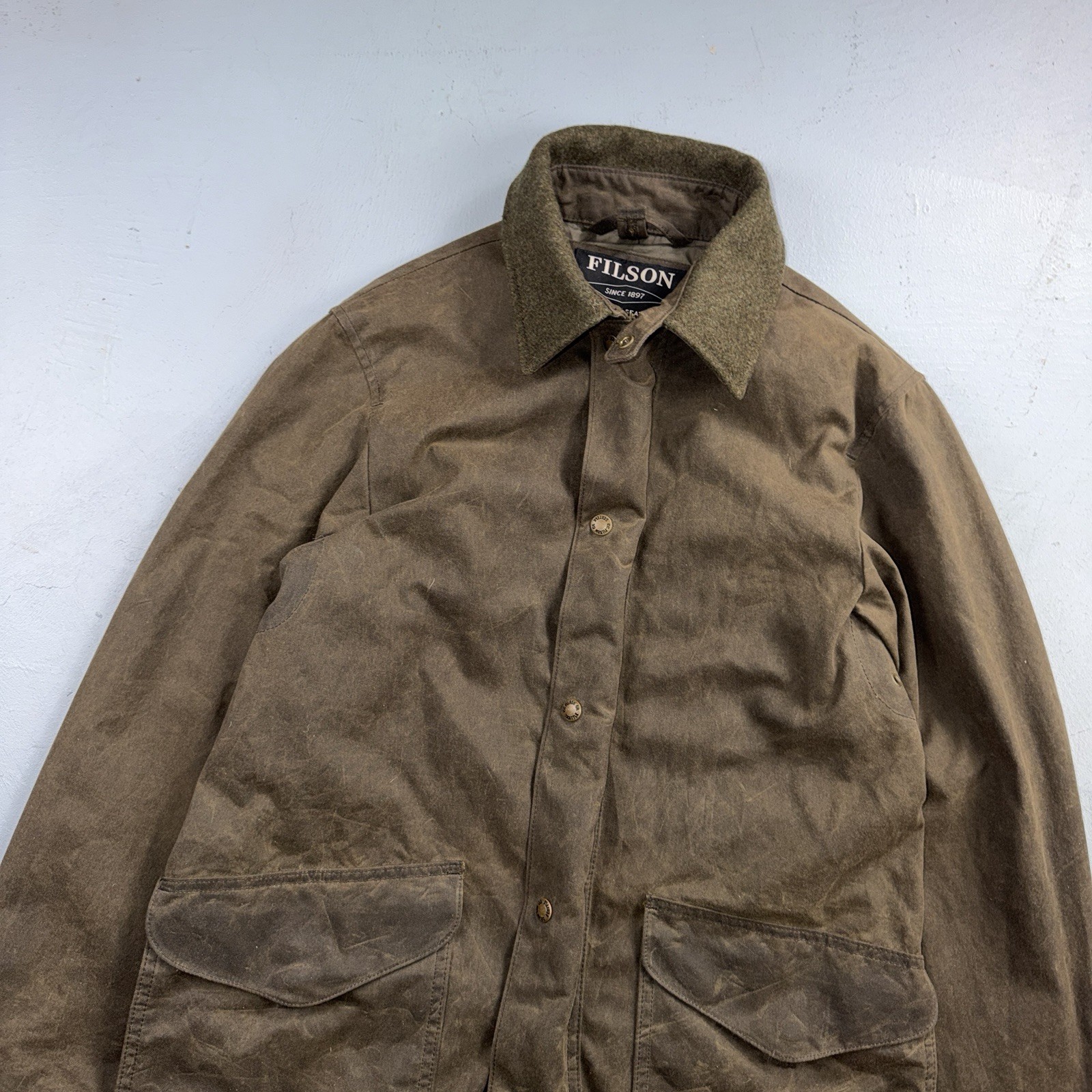 Filson Waxed Trench Coat Size XS Olive Oil Cloth Jacket Rare Mint Condition image 2
