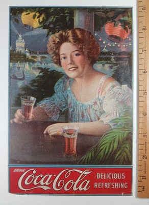 1909 ORIG Paper Coca Cola Ad Exhibition Girl / Worlds Fair - RARE - not Calendar