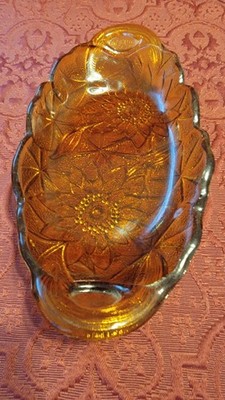 Indiana Glass Co Amber Carnival Glass Relish Dish Lily Pons Pattern