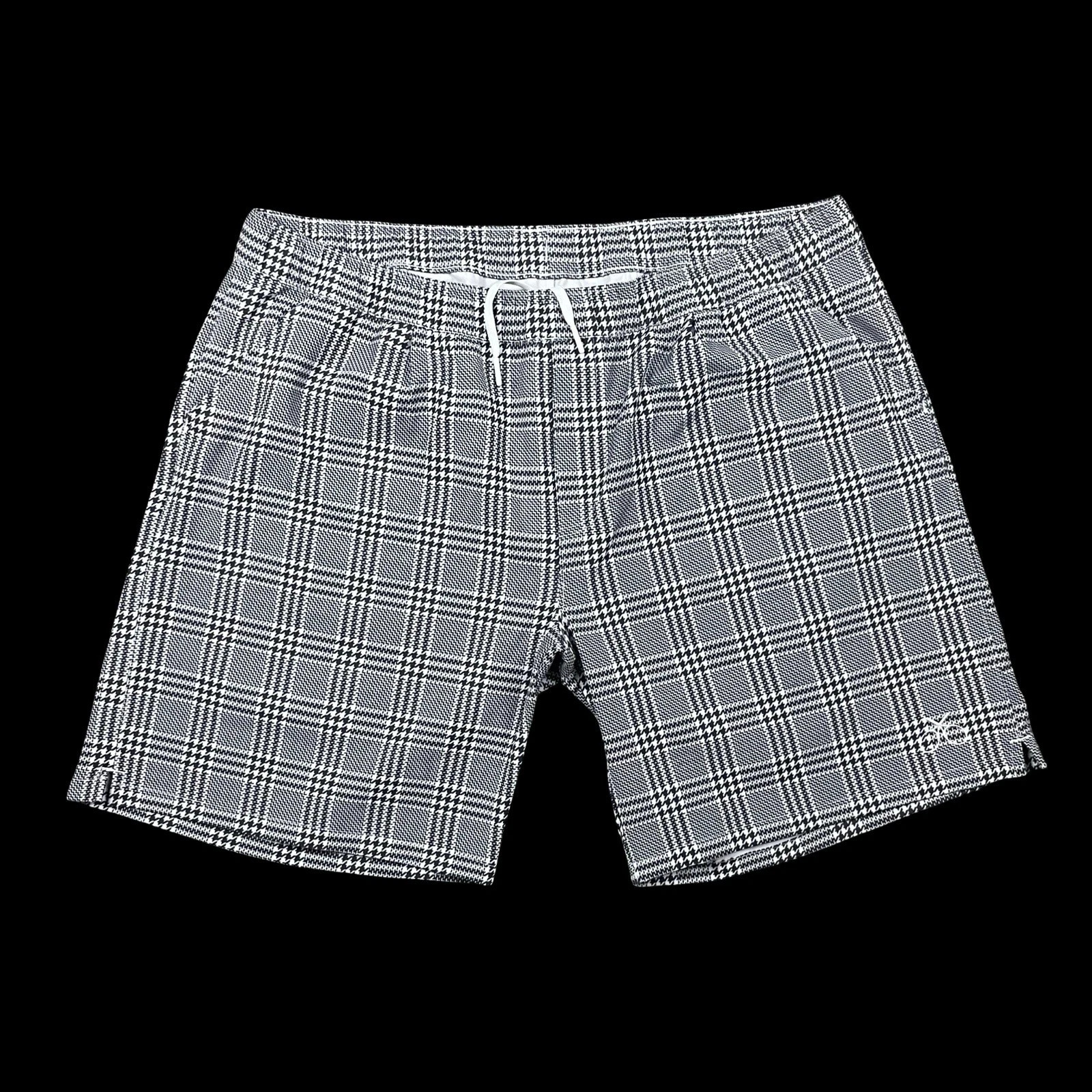 Sigrun Tennis Shorts Mens 2XL Black & White Plaid Print Performance Stretch EUC