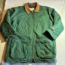 Vintage Eddie Bauer Mens Goose Down Field Coat Barn Jacket Green Suede Collar S