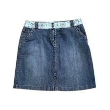 Talbots Denim Jean Skirt Floral Waistband Pockets Casual A Line Blue Size 12