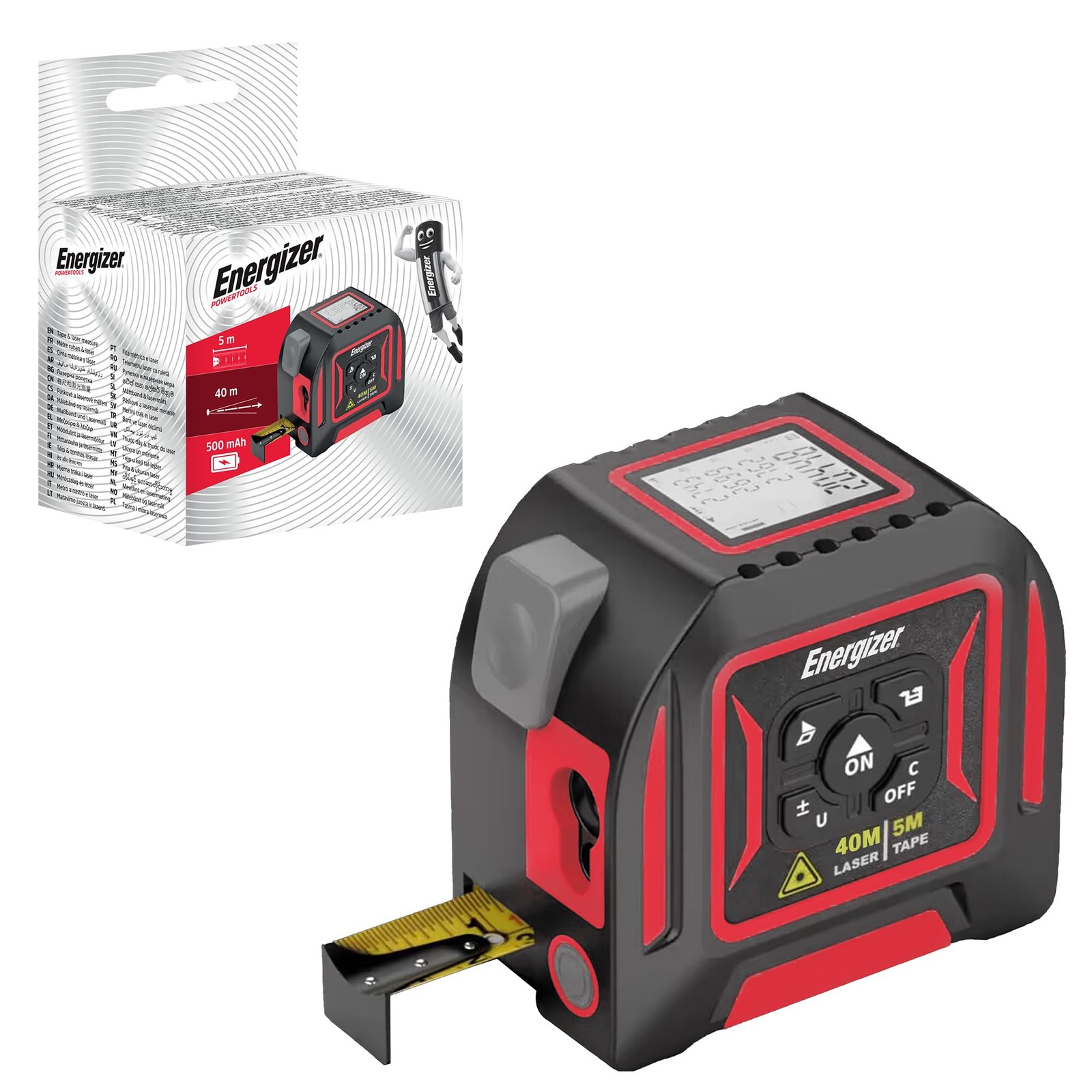 Télémètre laser 2 en 1 avec mètre ruban de 5m et écran LCD rétroéclairé