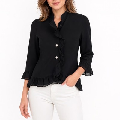 New York & Company Jacket Womens Small Ruffle Detail Button Front Street Wear